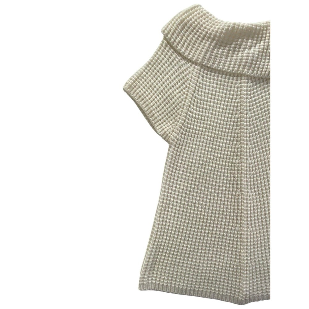 Worthington Cream Waffle Knit Short Sleeve Sweater with Button Collar - Picture 10 of 10